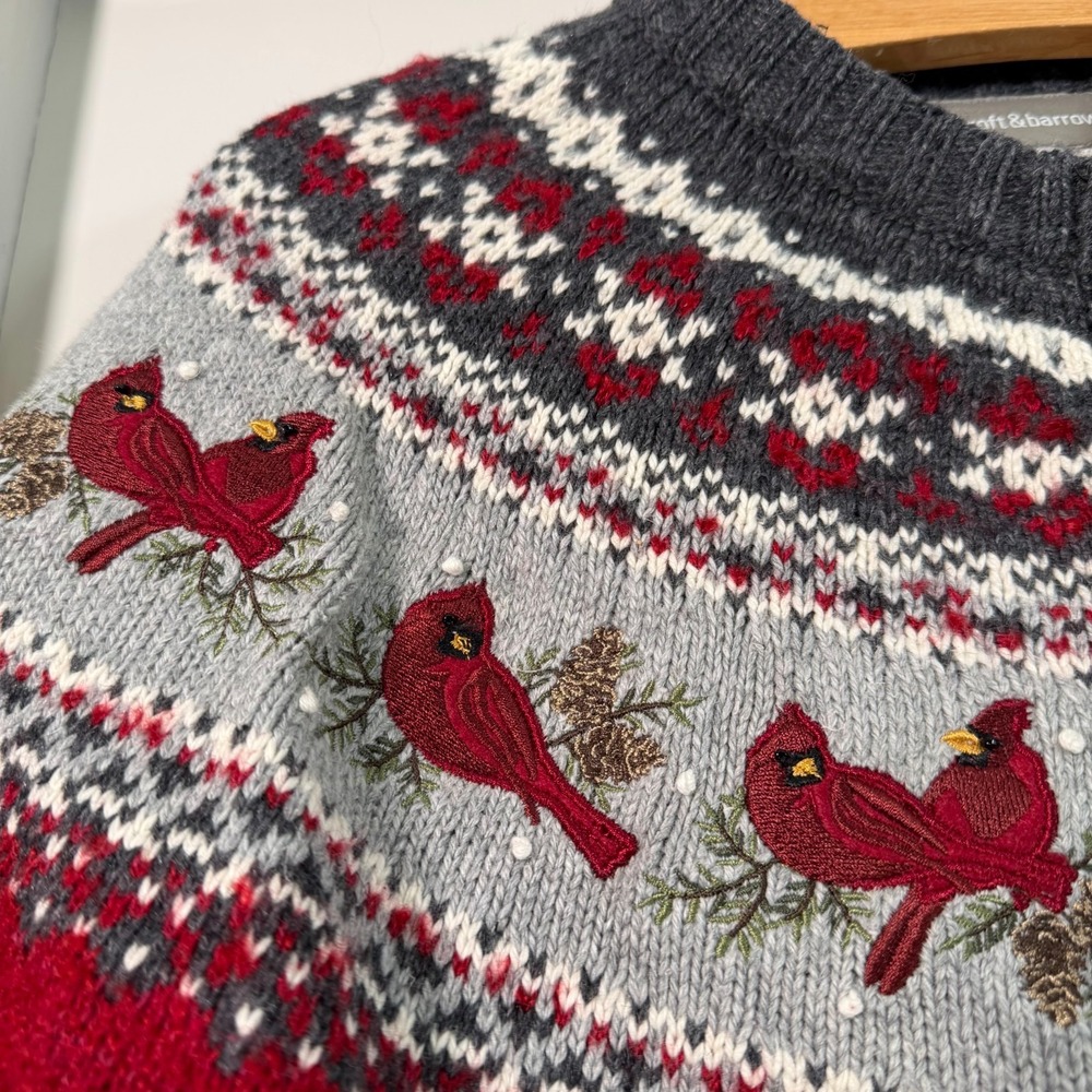 Holiday Winter Cardigan Sweater Womens Red Embroidered Cardinal Full Zip - Small - Picture 4 of 12